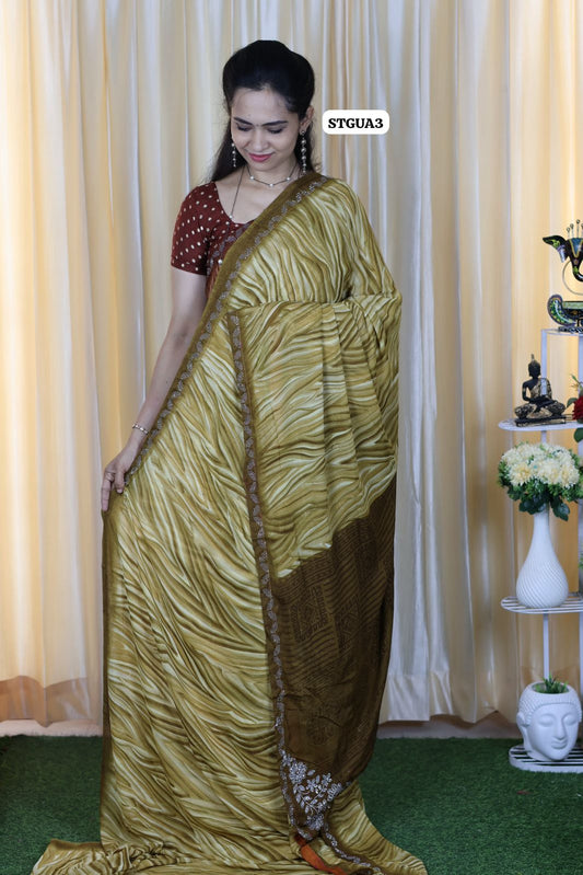Buttery soft chiffon saree with running blouse 🔥Mustard yellow❌