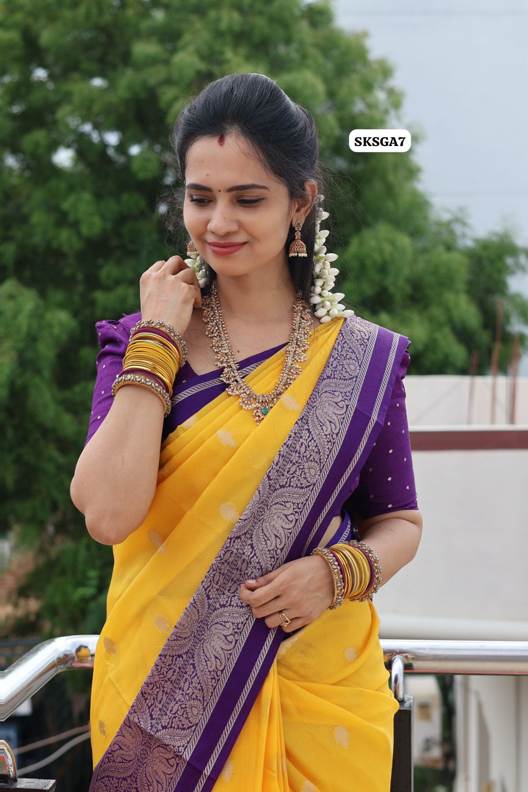 Premium warm Silk soft saree with running blouse Yellow with blue🥳