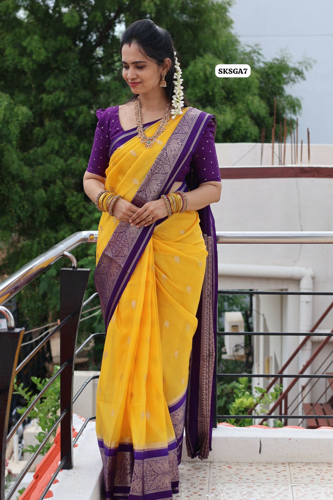 Premium warm Silk soft saree with running blouse Yellow with blue🥳