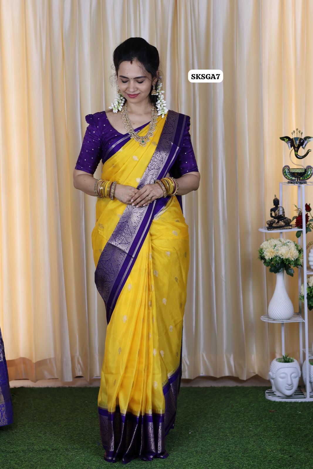 Premium warm Silk soft saree with running blouse Yellow with blue🥳