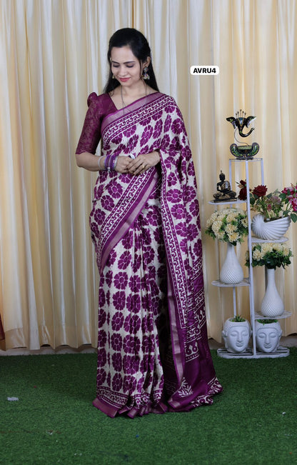 Bhagalpuri soft silk cotton saree with zip bag😍Ⓜ️