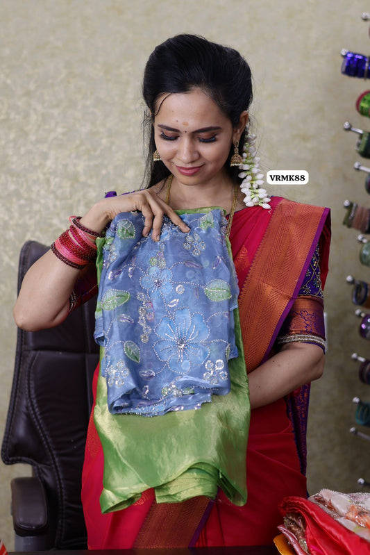 Space silk saree with heavy work blouse 🔥🥳Green