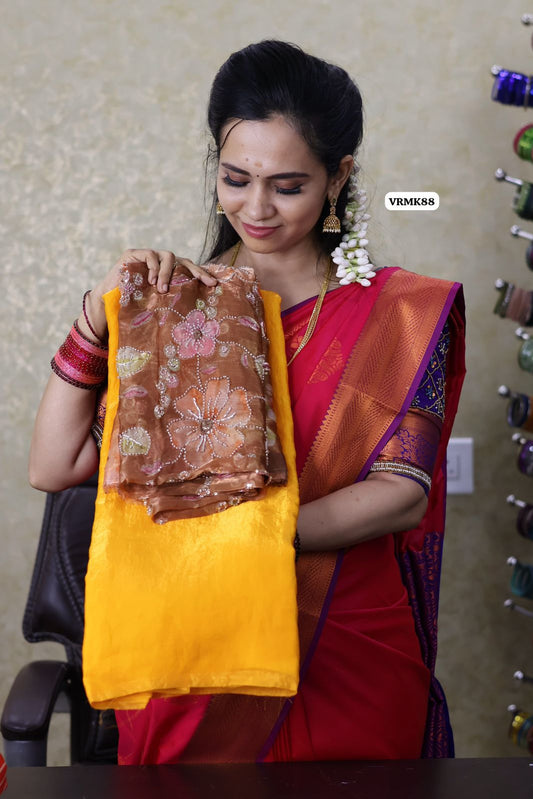Space silk saree with heavy work blouse 🔥😍🥳yellow