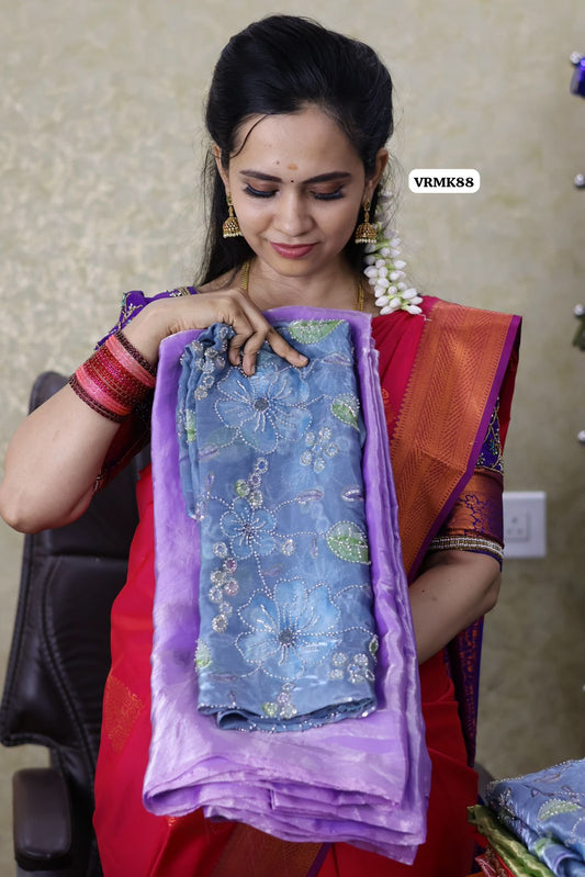 Space silk saree with heavy work blouse 🔥😍🥳purple