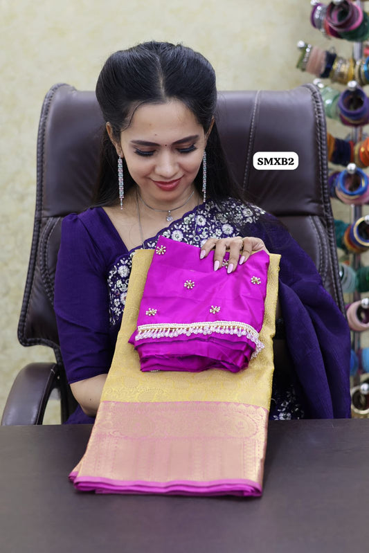 Katan tissue silk saree with Aari work blouse without stitched 😍🥳