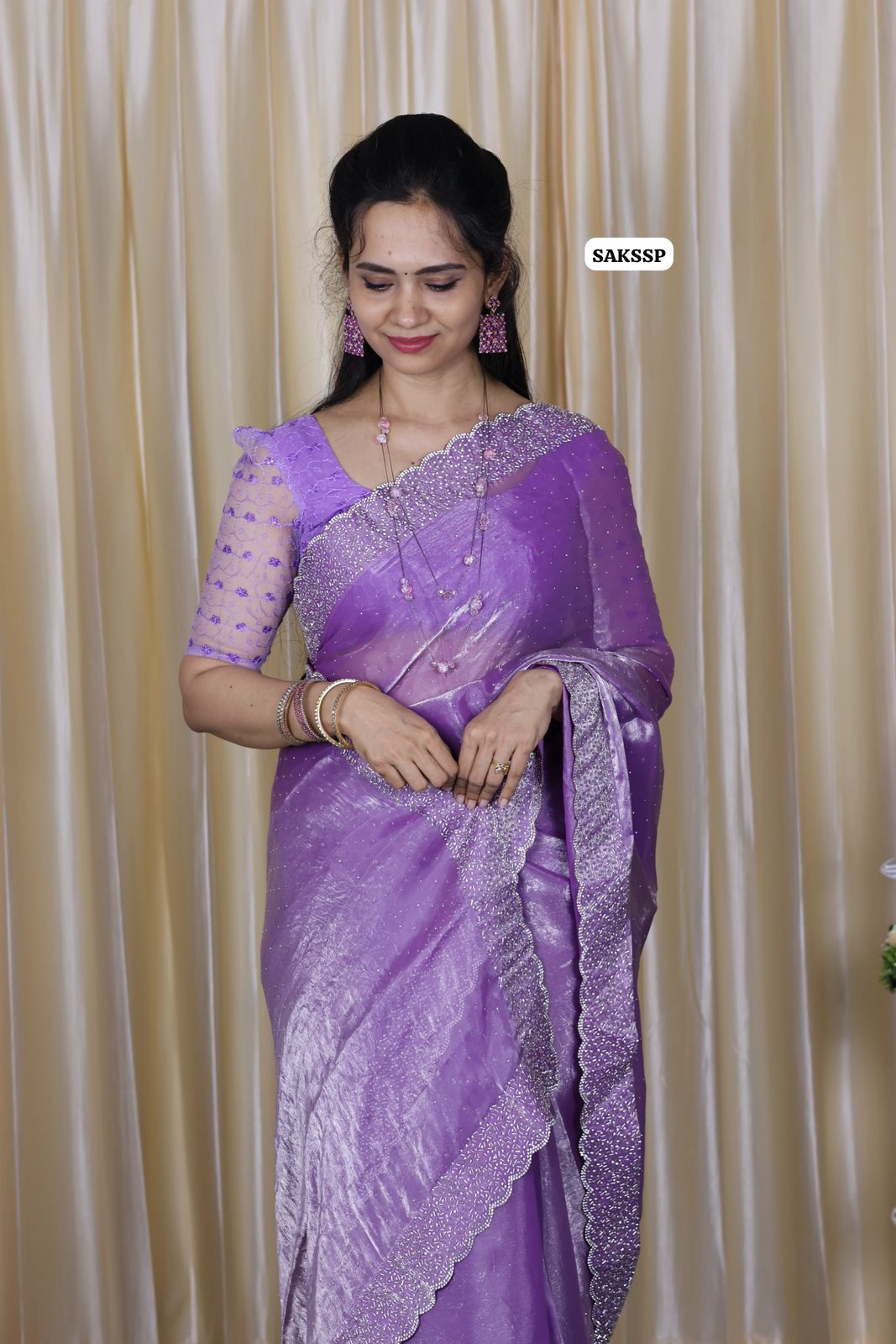 space silk with cut work border with running blouse 🥳Lavender prebook