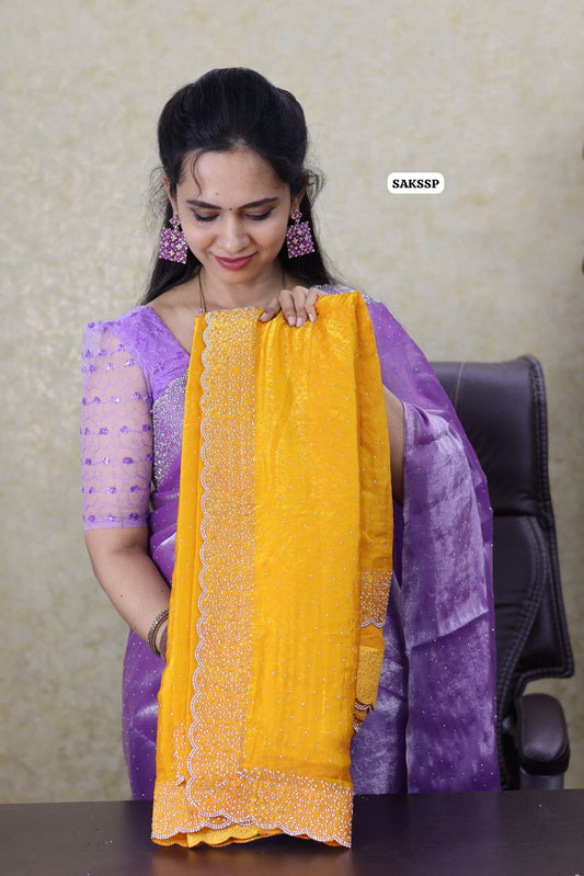 space silk with cut work border with running blouse 🔥😍🥳Yellow