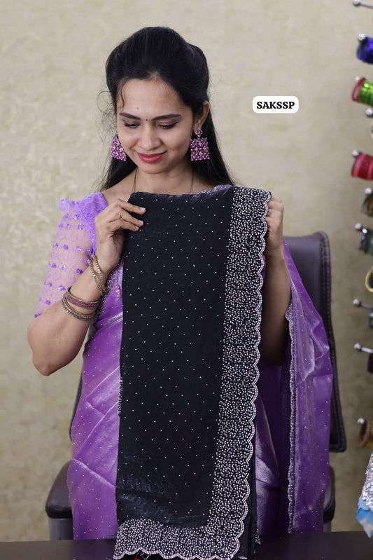 space silk with cut work border with running blouse 🔥😍🥳black