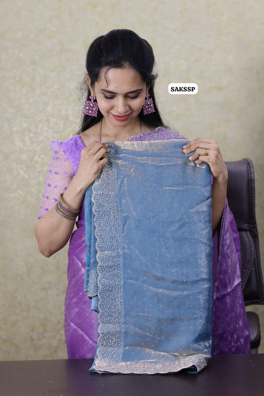 space silk with cut work border with running blouse 🔥😍🥳Grayish  blue