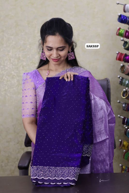 space silk with cut work border with running blouse 🔥😍🥳Dark blue