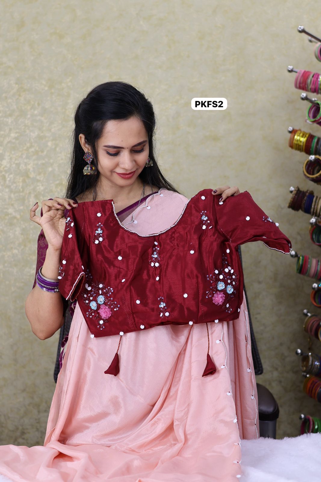 Chinnon silk saree with readymade blouse .heavy handwork zardosi and organza rose petals 🥳