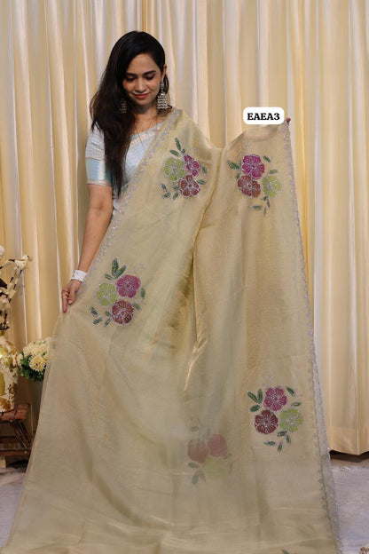 Space silk with stone work saree😍🥳
