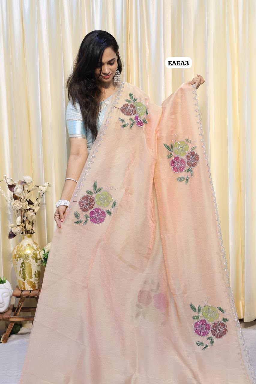 Space silk with stone work saree😍🥳
