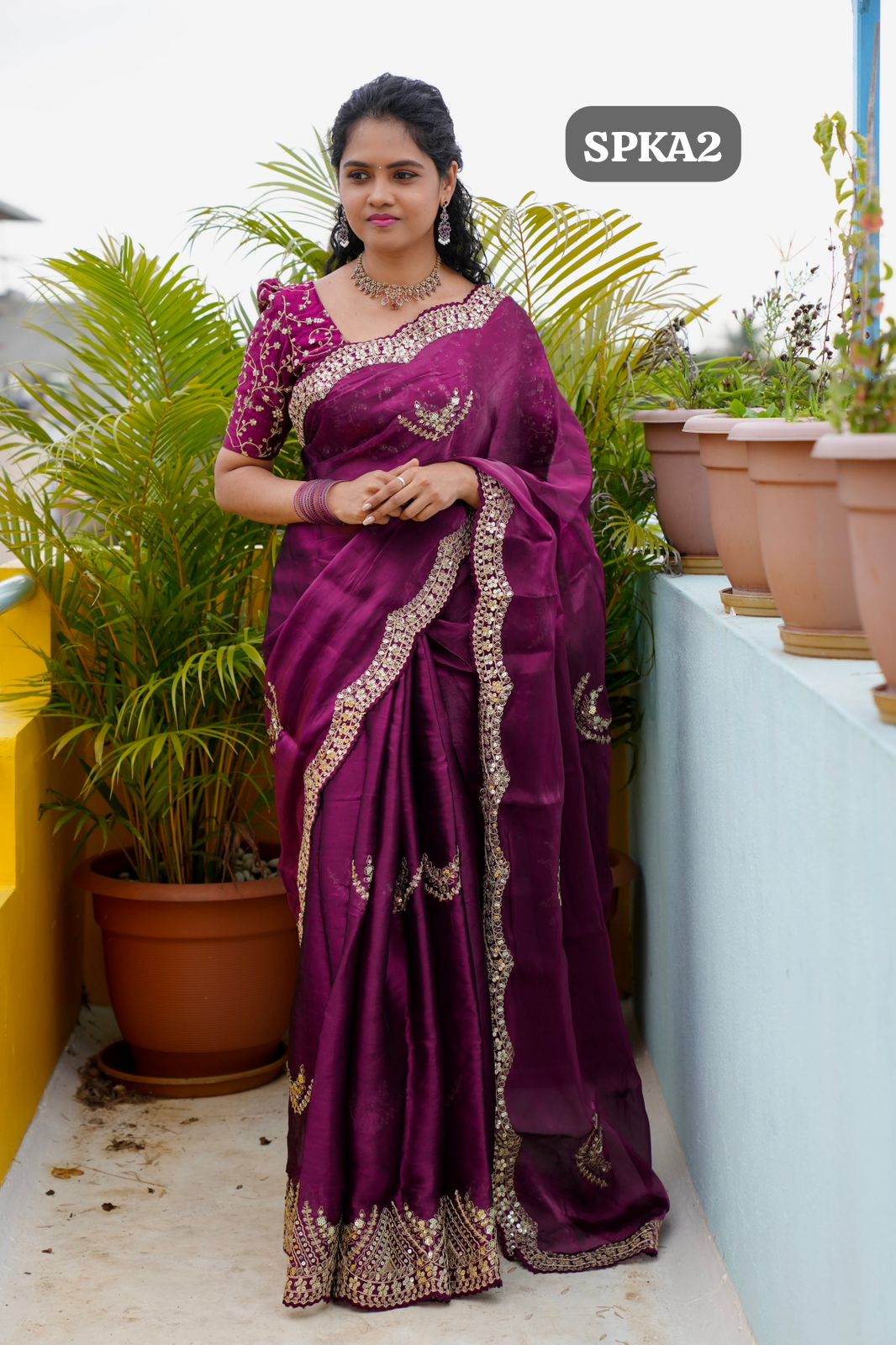 Space silk tissue sarees with heavy embroidery chumky work blouse 🎁