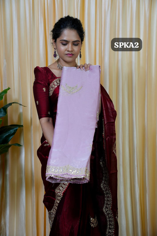 Space silk tissue sarees with heavy embroidery chumky work blouse unstitched🥰😎🥳✅