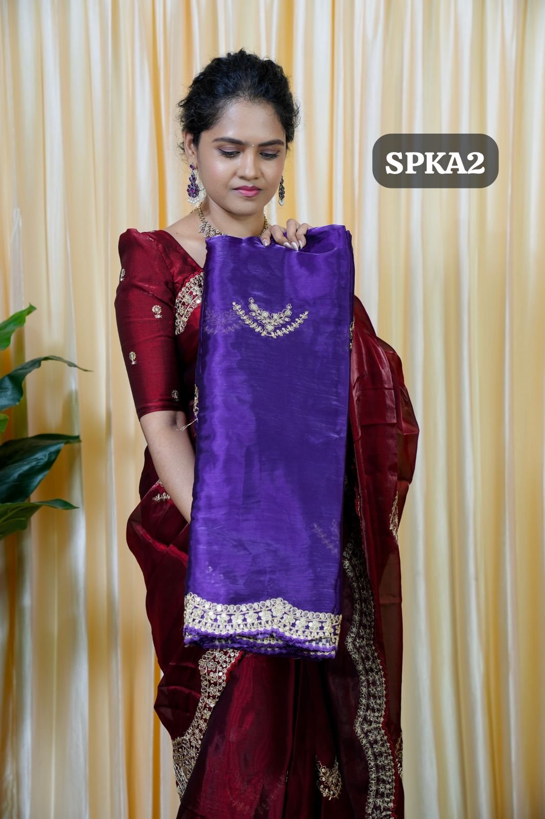 Space silk tissue sarees with heavy embroidery chumky work blouse unstitched🥳
