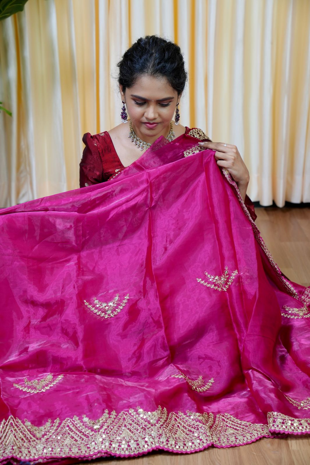 Space silk tissue sarees with heavy embroidery chumky work blouse unstitched 🥰😎🌈