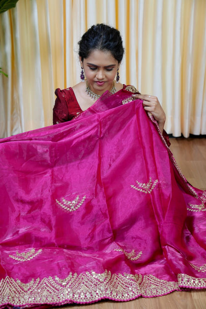 Space silk tissue sarees with heavy embroidery chumky work blouse unstitched 🥰😎🌈