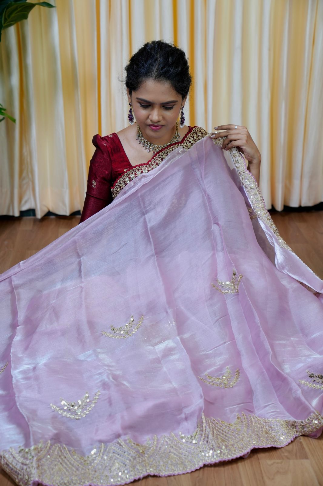 Space silk tissue sarees with heavy embroidery chumky work blouse unstitched🥰😎🌈