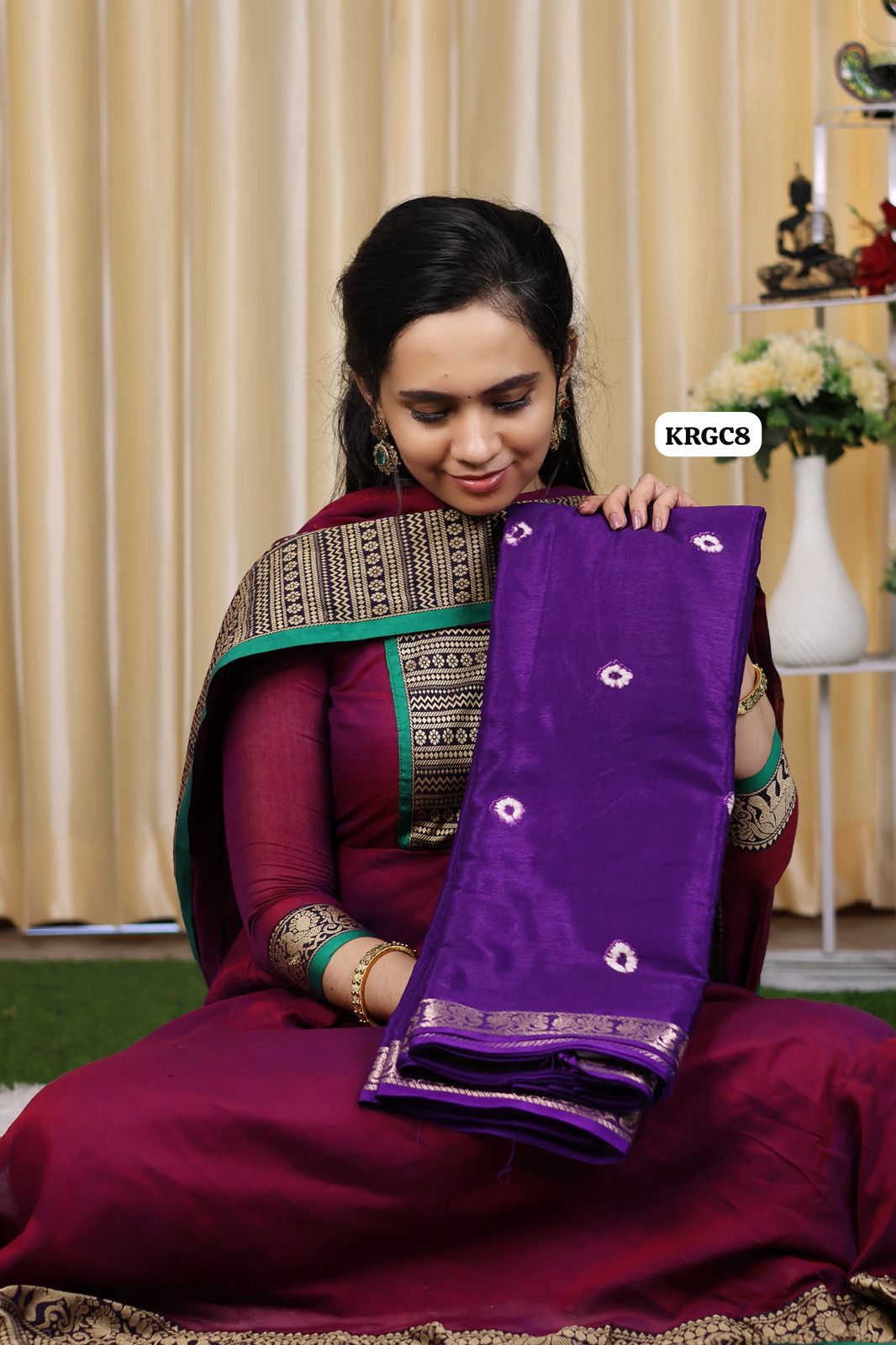 Mysore semi crepe silk with bandhini design🥳