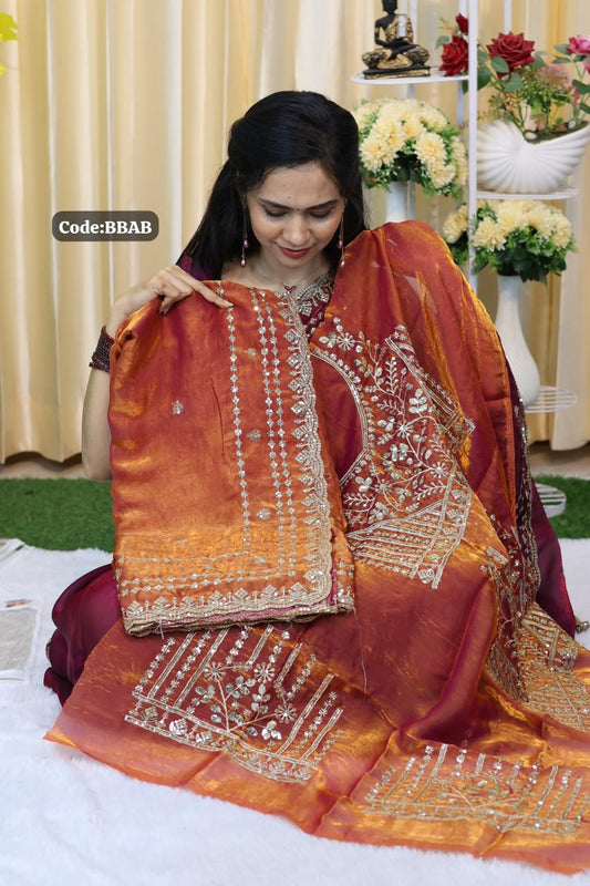 Space silk saree with jumky work😍🥳