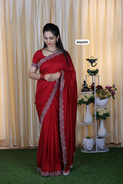 Vichitra silk with cut work border with running blouse 🥳