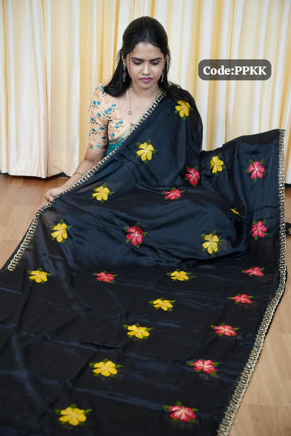 Designer saree with mirror work and embroidery work at unbelievable price🥳