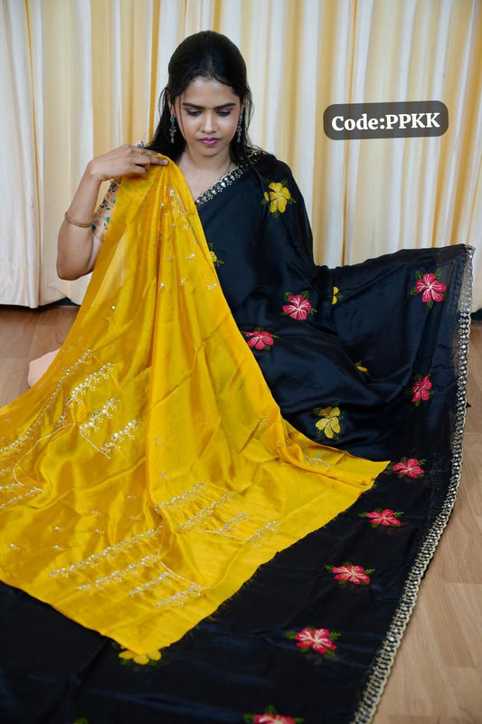 Designer saree with mirror work and embroidery work at unbelievable price🥳