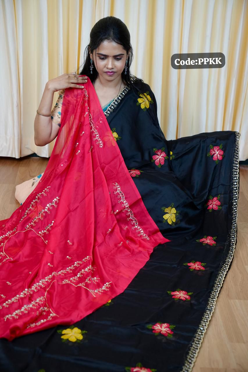 Designer saree with mirror work and embroidery work at unbelievable price🥳
