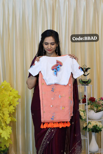 Soft Mul cotton saree with elastic blouse 😍size M