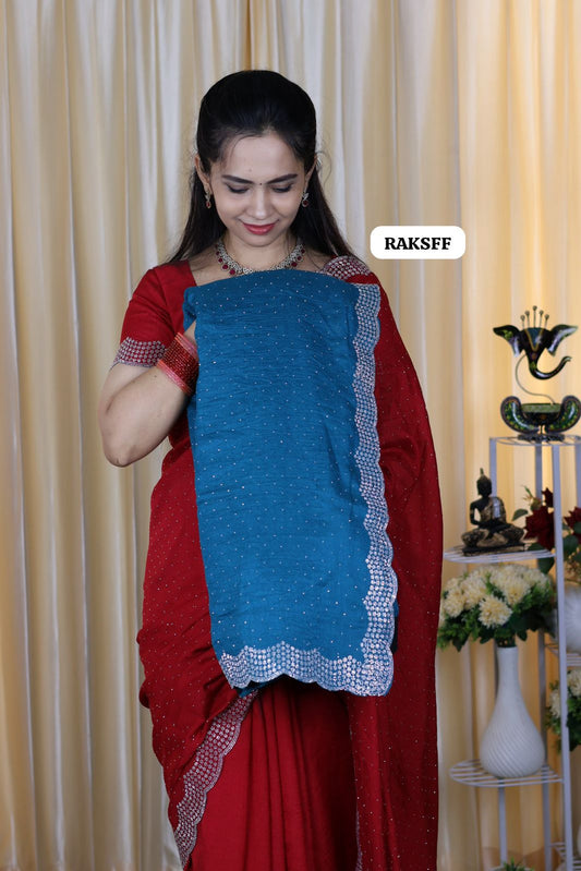 Vichitra silk with cut work border with running blouse 😍🥳