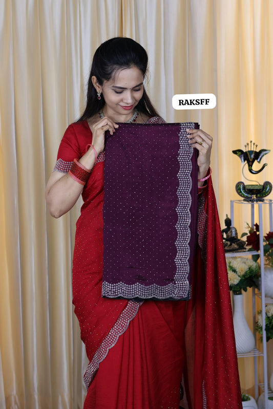 Vichitra silk with cut work border with running blouse 😍🥳
