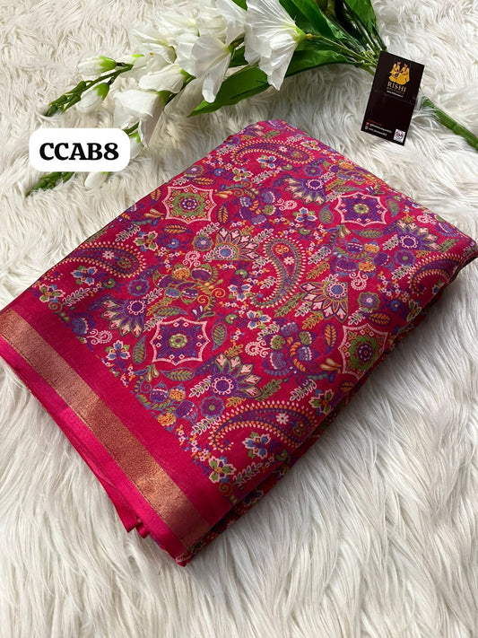 Soft mul cotton mango design ajrak print saree with zari weaving border 
Blouse - printed blouse🥳