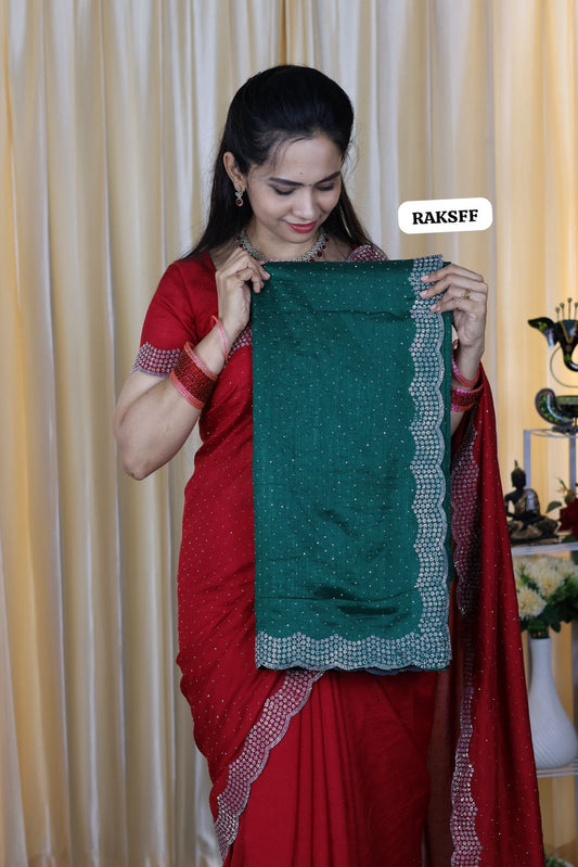 Vichitra silk with cut work border with running blouse 😍🥳