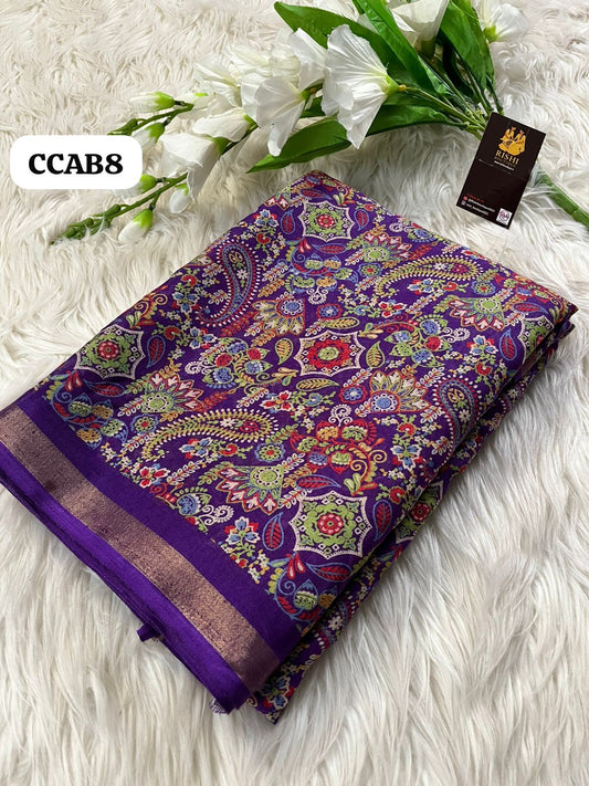 Soft mul cotton mango design ajrak print saree with zari weaving border 
Blouse - printed blouse🥳