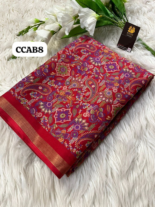 Soft mul cotton mango design ajrak print saree with zari weaving border 
Blouse - printed blouse🥳