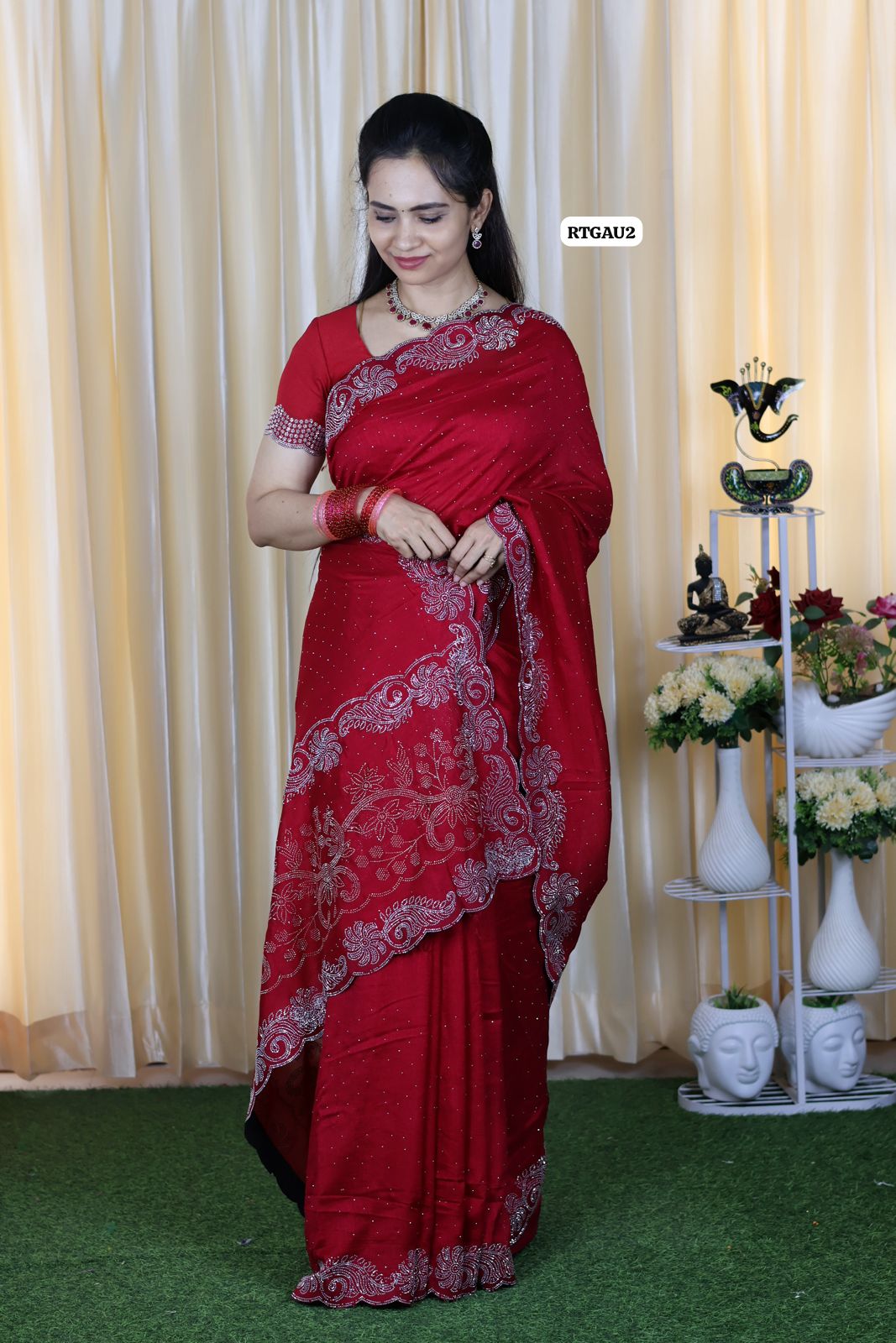 Party wear Chinnon silk with heavy work with running blouse 🥰🥳pink