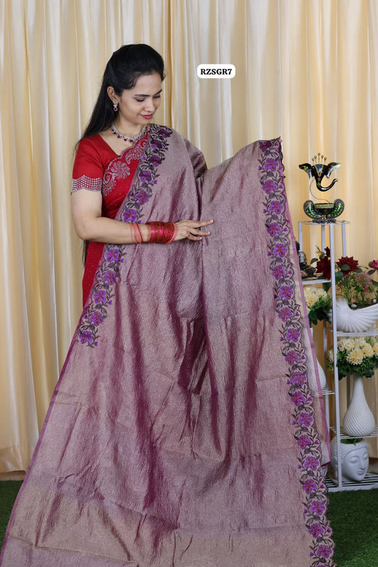 Crushed tissue saree with cut work border with running blouse 😍🥳