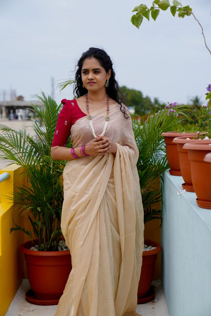 Space silk sarees.🥳with contrast blouse(Dark Pink)