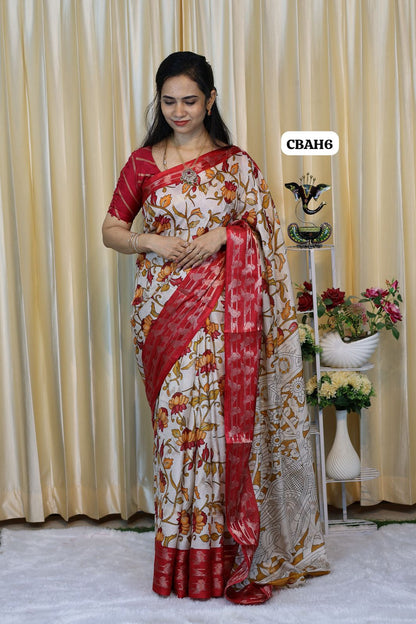 Kalamkari design soft silk Saree ๐๐๐ โ Rishi Boutique