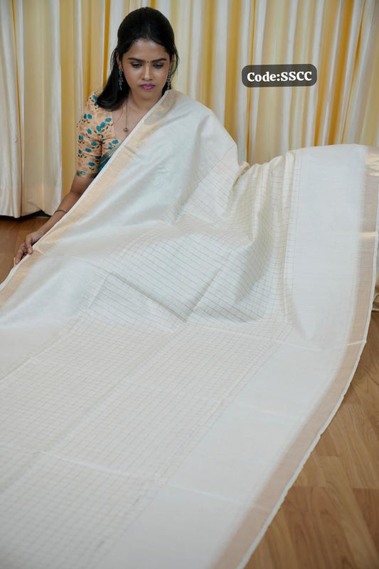 Semi Tussar silk saree with Checked pattern🥰😎