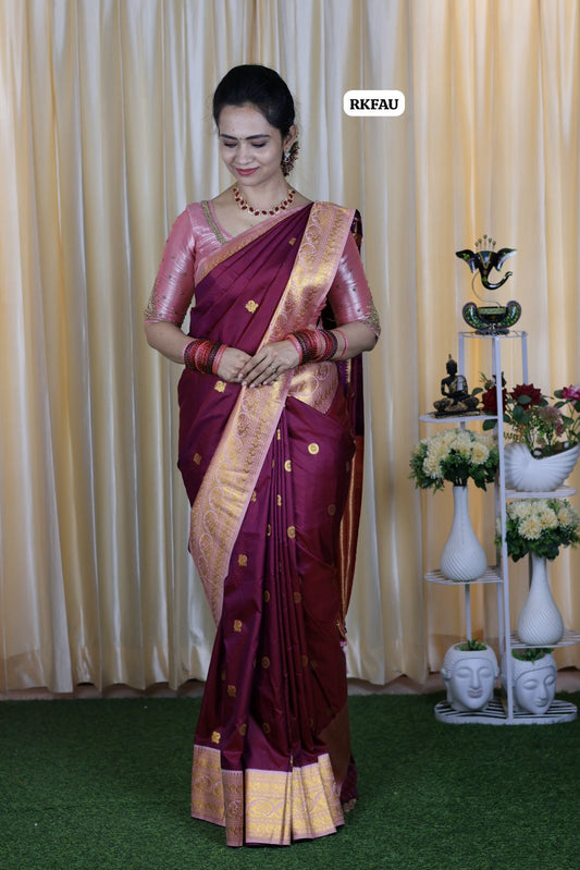 semi soft silk saree with 1000 buttas with running blouse 🥳Maroon