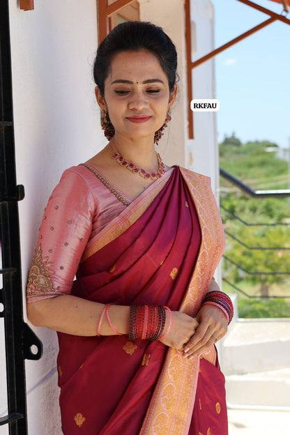semi soft silk saree with 1000 buttas with running blouse 🥳Maroon