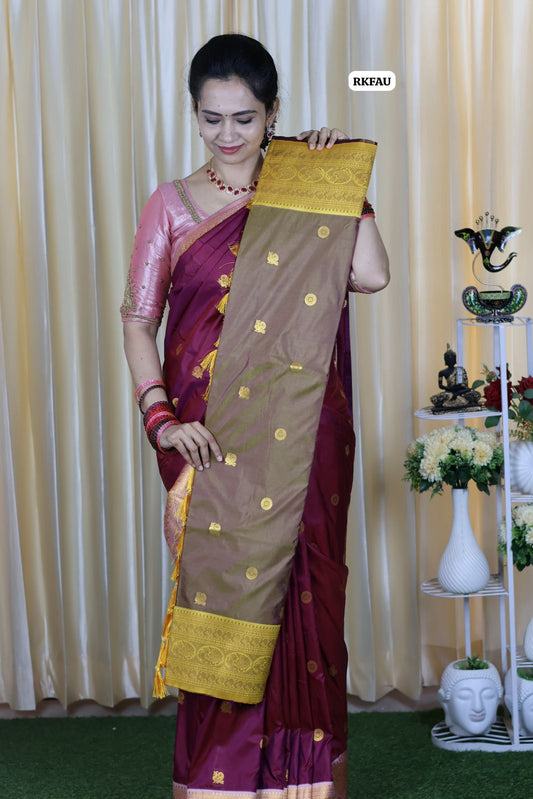 semi soft silk saree with 1000 buttas with running blouse 😍🥳Golden brown