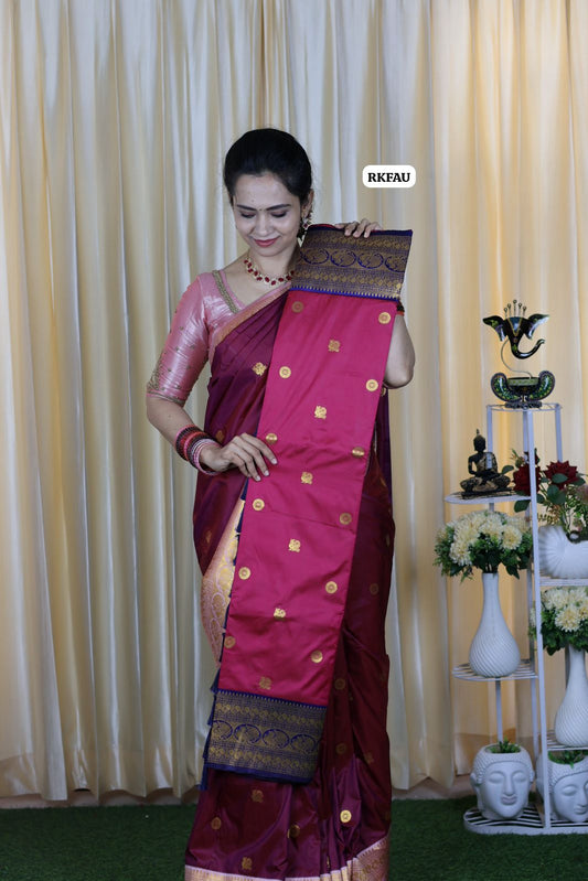 semi soft silk saree with 1000 buttas with running blouse 😍🥳pink with blue