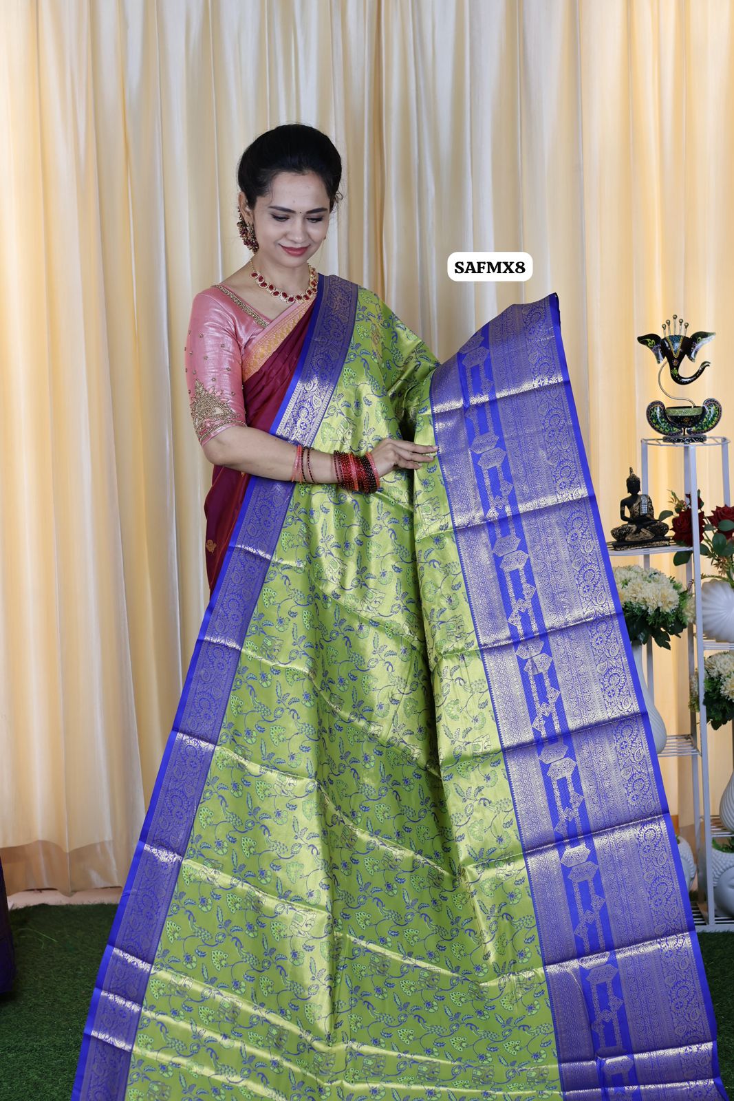 Kanchi bridal semi silk saree with runing blouse😍🥳Green with blue