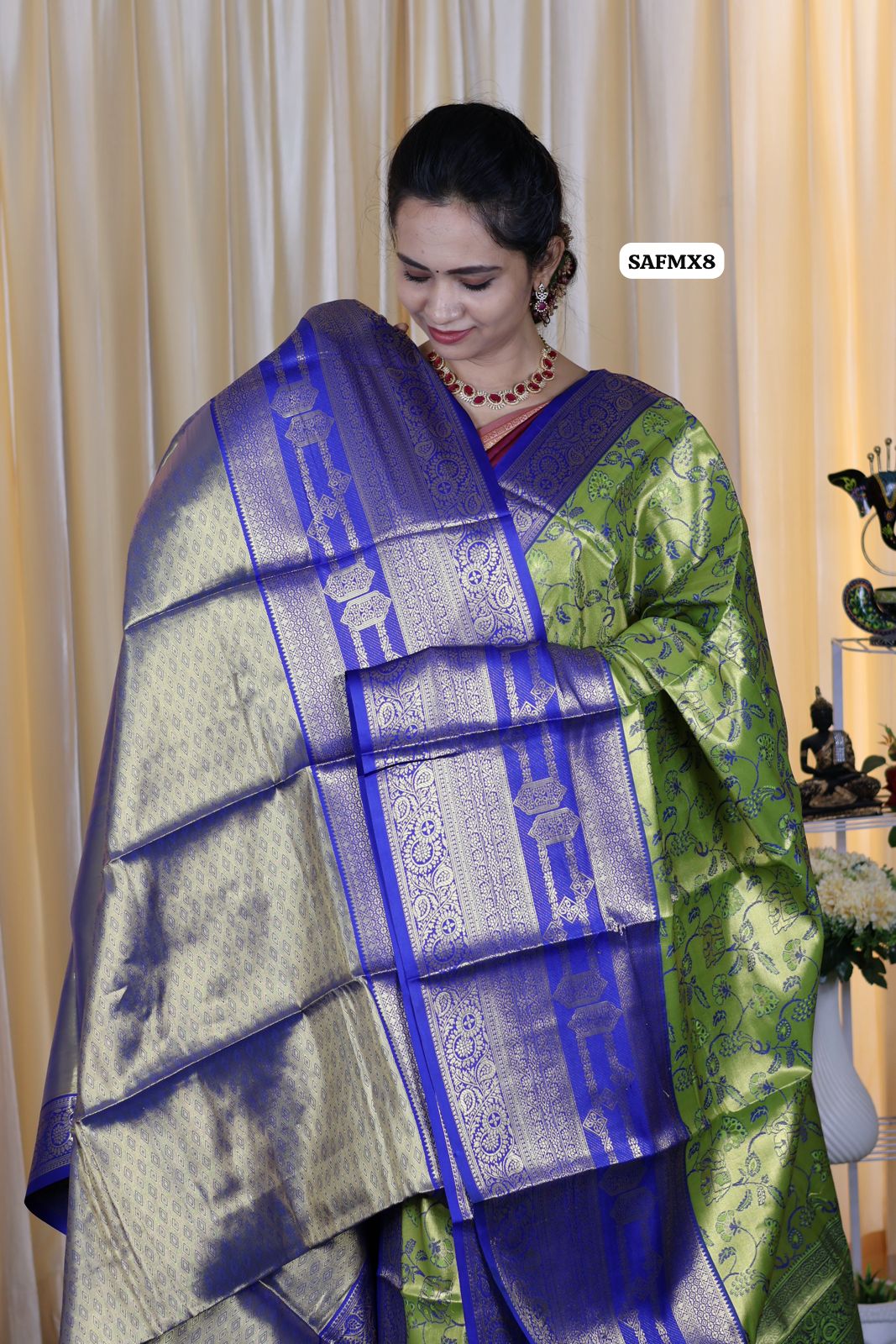 Kanchi bridal semi silk saree with runing blouse😍🥳Green with blue