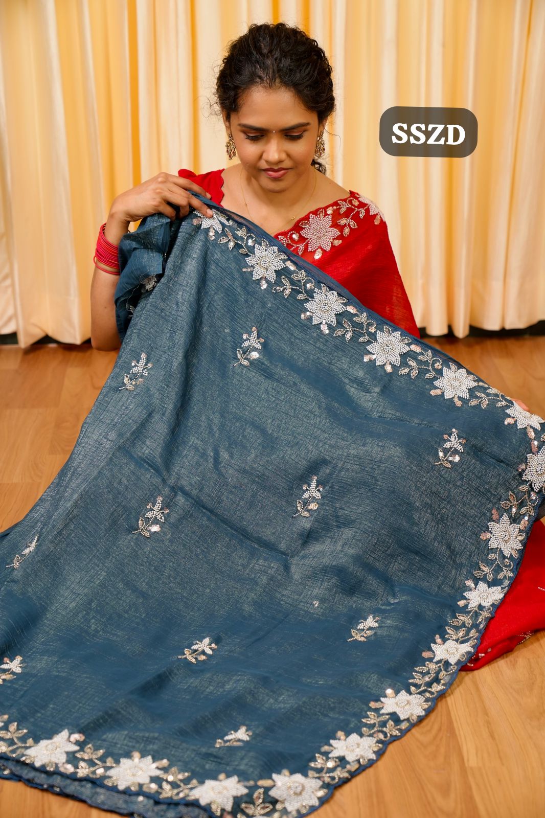 Premium crunchy sarees with pearl work🥳