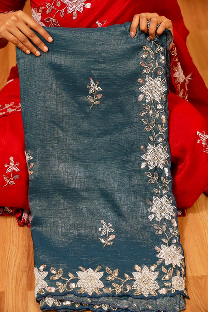 Premium crunchy sarees with pearl work🥳