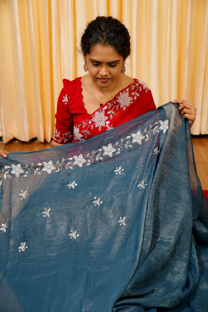 Premium crunchy sarees with pearl work🥳